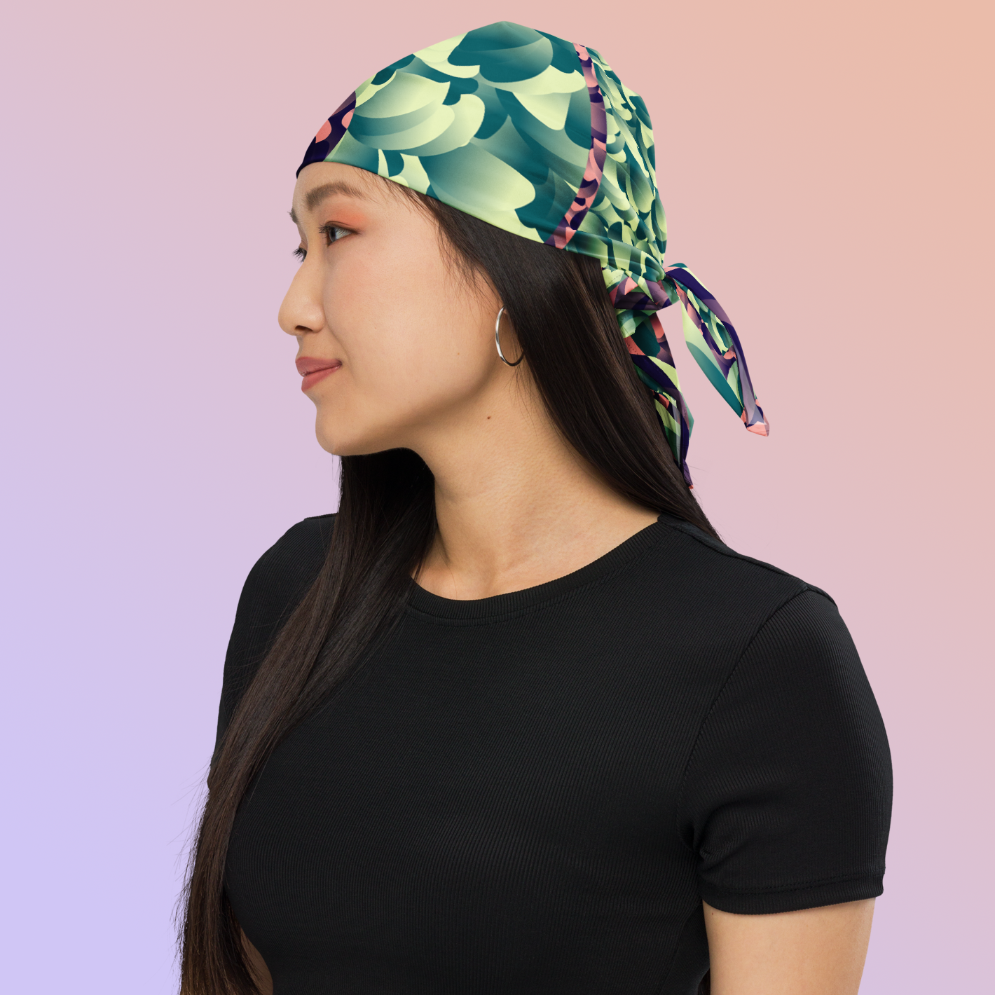 Abstract geometric pattern in greens and pinks create a head turning and bold fashion statement.