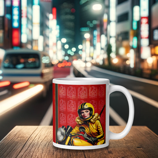 Motorcycle Mamba White glossy mug