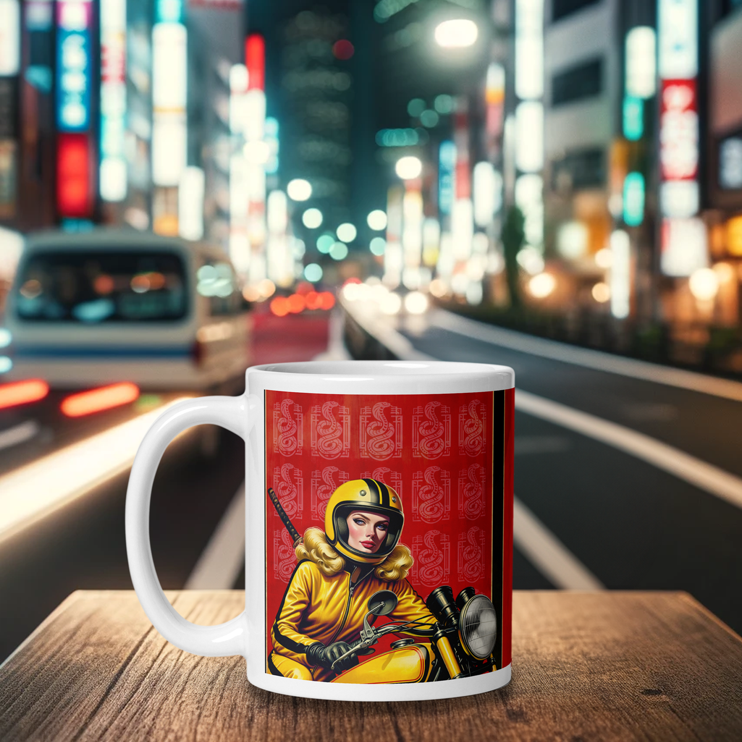 Motorcycle Mamba White glossy mug