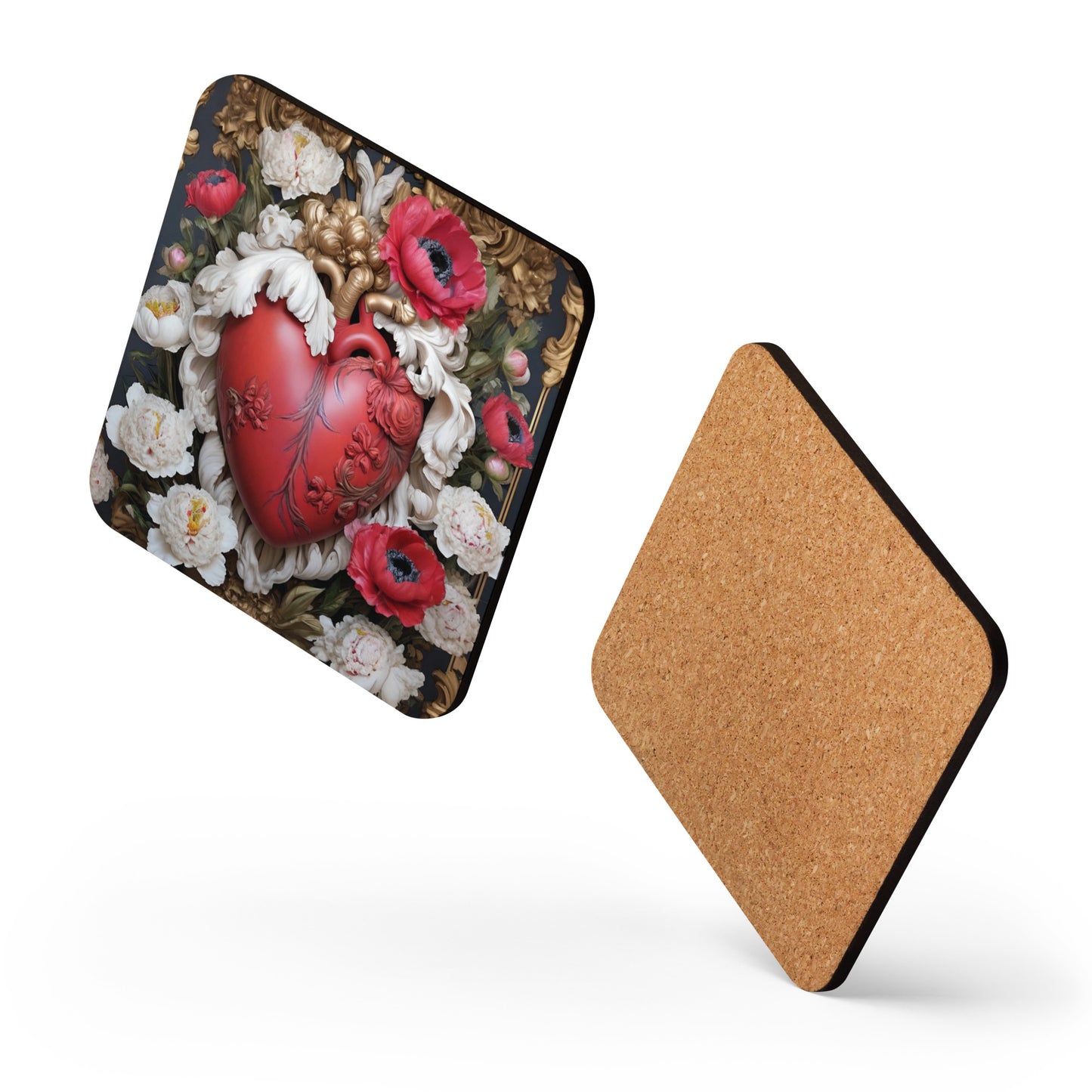 Flora Heart 3 Cork-back coaster