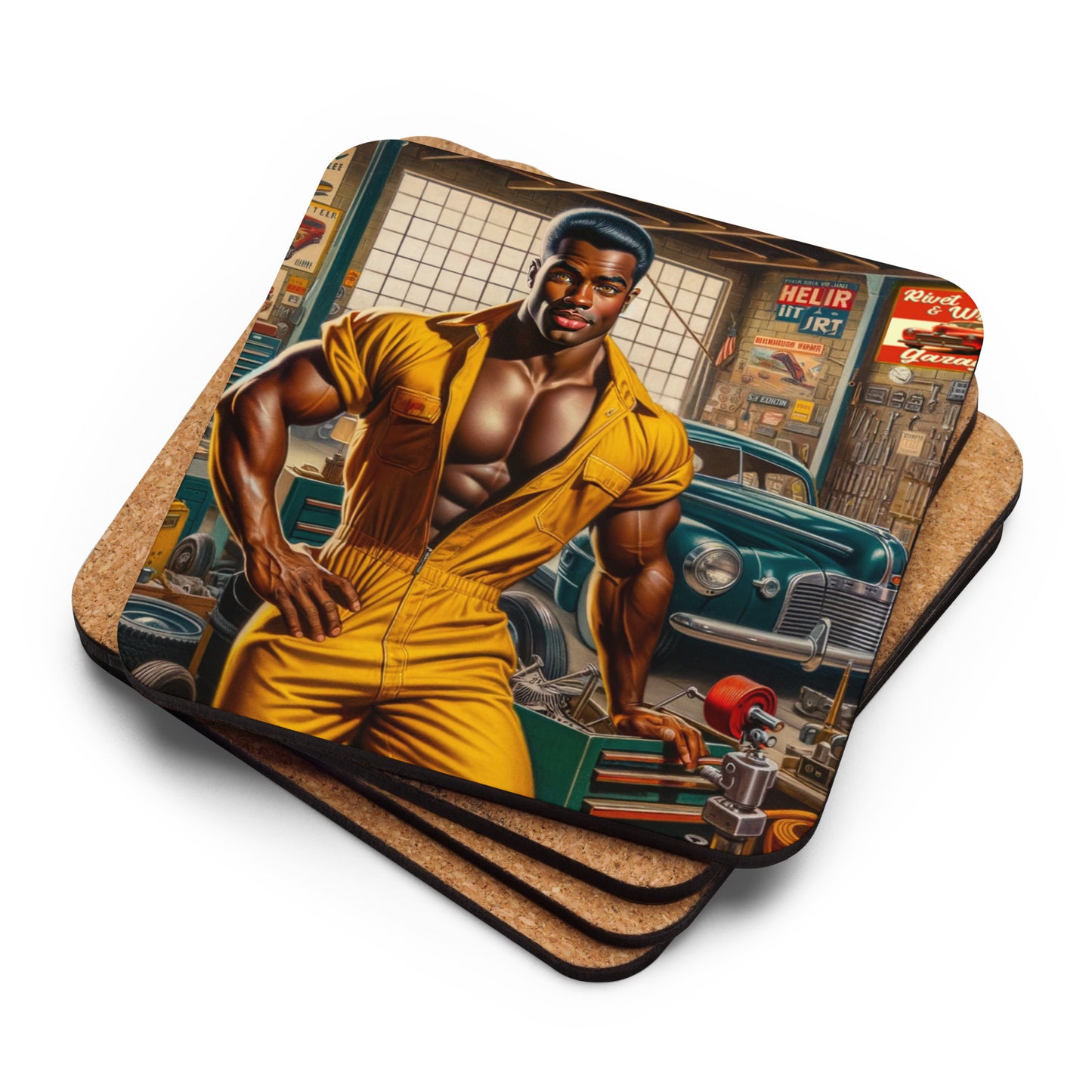 Wrench & Rivet Guy 4 Cork-back coaster