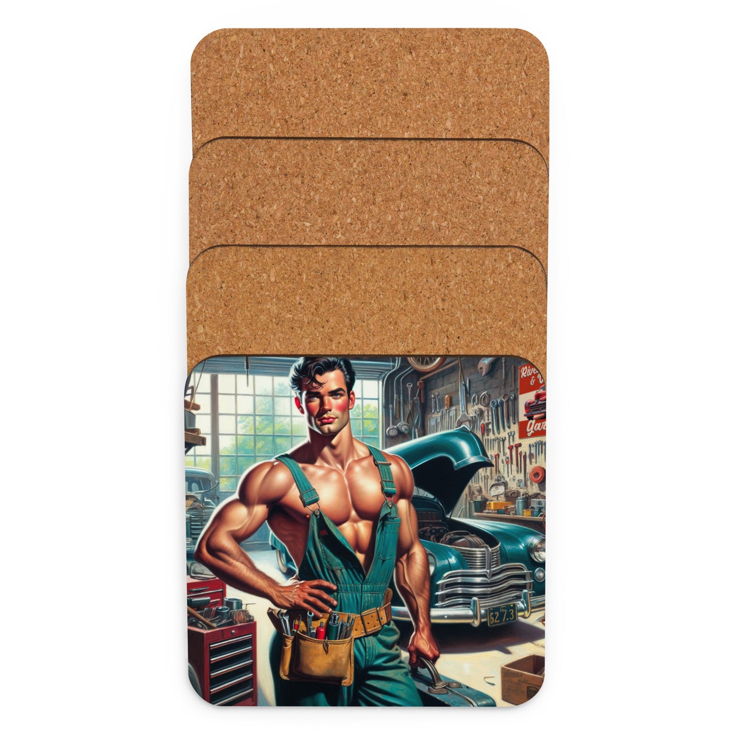 Wrench & Rivet Guy 5 Cork-back coaster