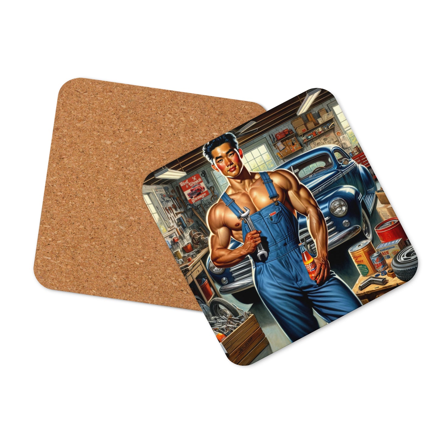 Wrench & Rivet Guy 6 Cork-back coaster