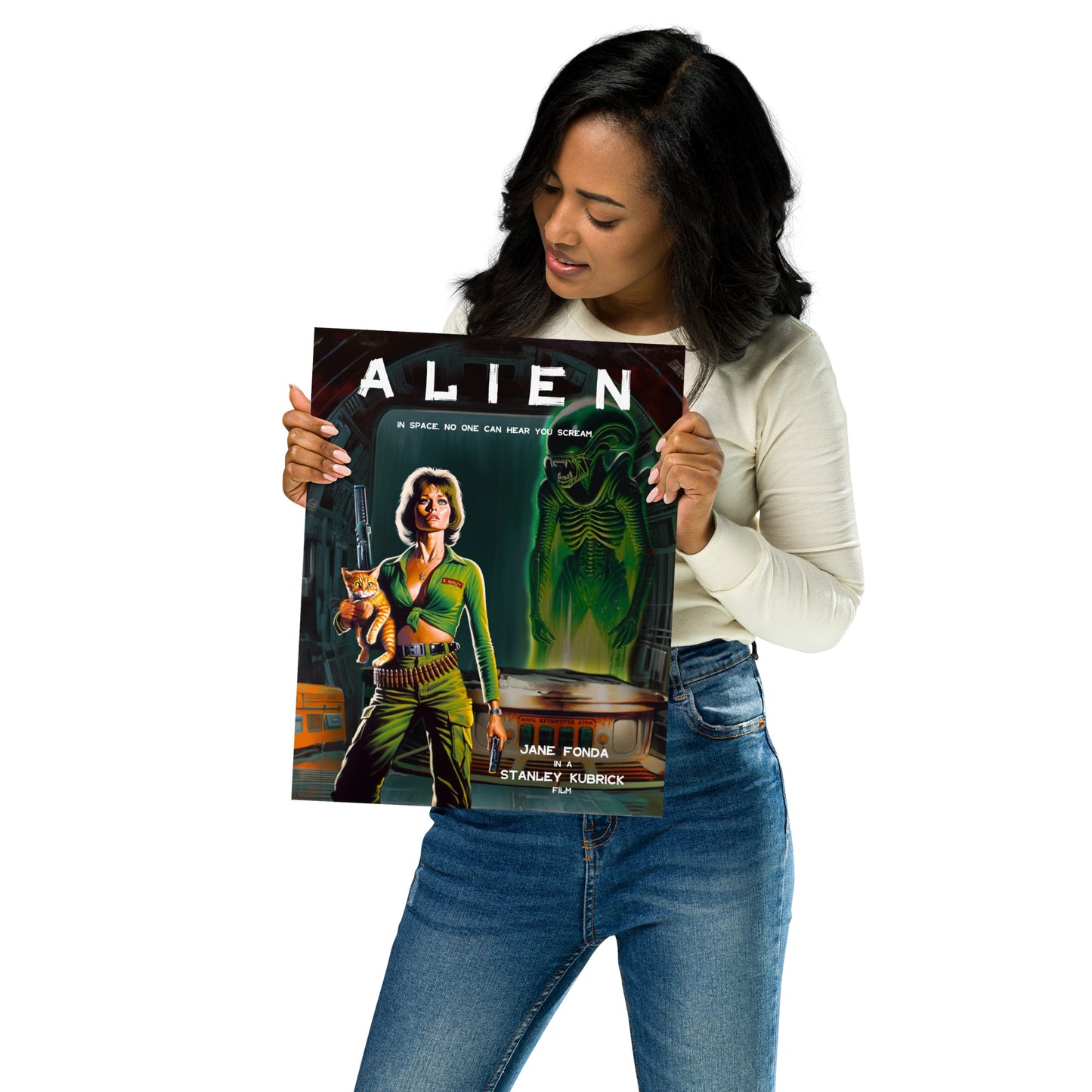 Alien 1968 11x14 Poster Jane Fonda as Ripley in alternate universe Kubrick version of Alien