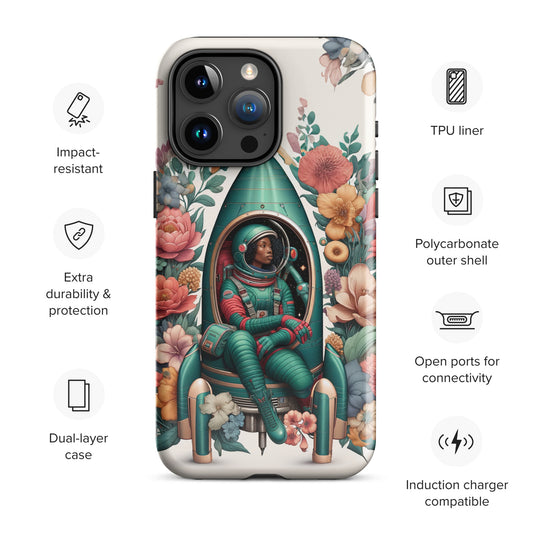 African American female astronaut resting in her beautiful rocket flowers around her iphone case cover 