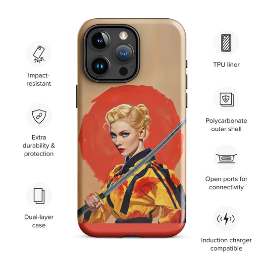 1940's style Black Mamba Beatrix holding her samurai sword on iphone cover