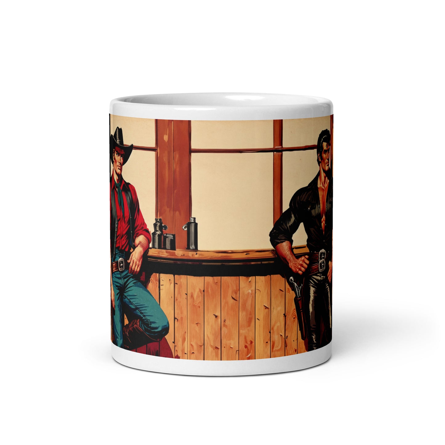 Adam and Brick gay cowboys ceramic mug single side view