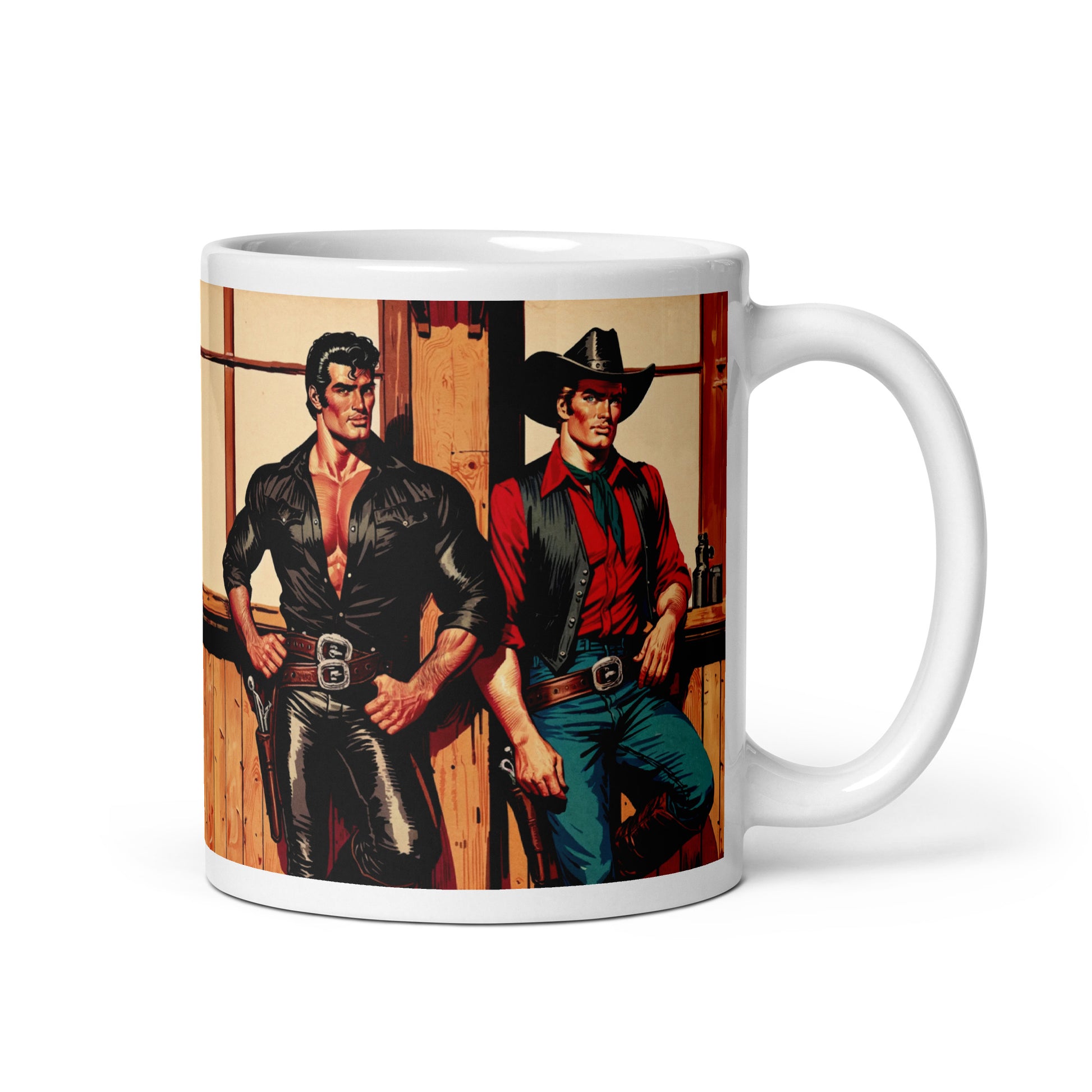 Adam and Brick gay cowboys ceramic mug single front